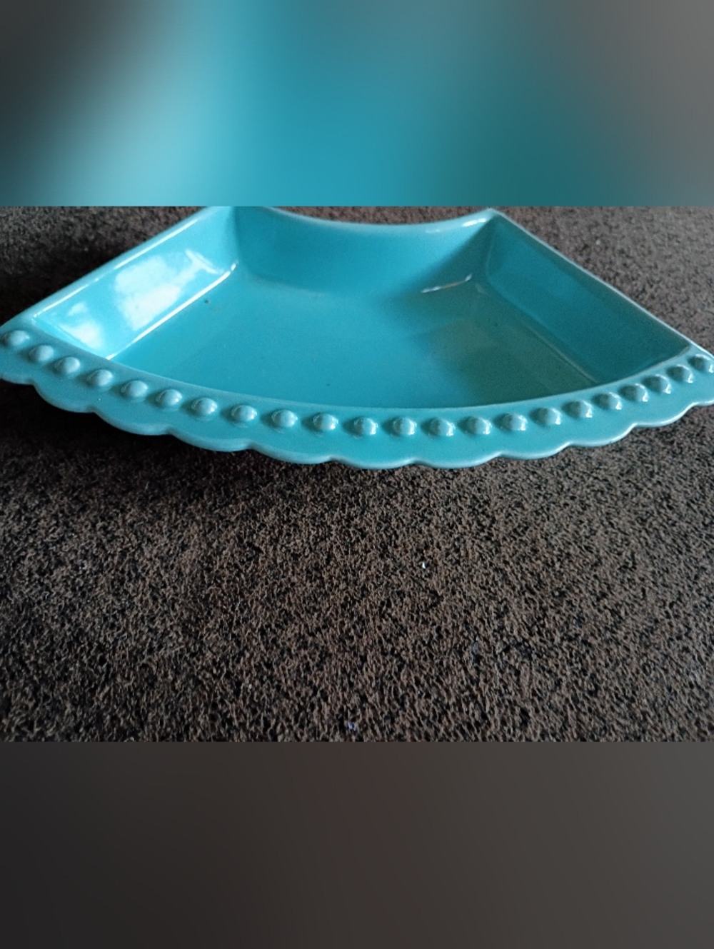 Vintage California Pottery Turquoise Ceramic Corner Dish 3 available